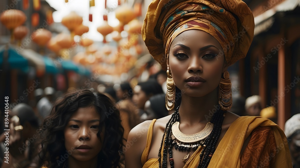 A diverse group of people standing in a street, blurred background view, world culture day, diversification A diverse group of people standing in a street, blurred background view, world culture day, diversification