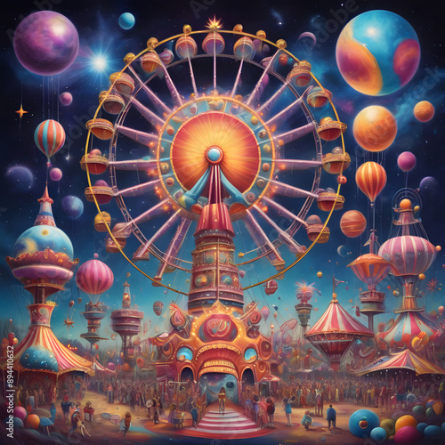 cosmic carnival with colorful carousels, ai-generatet