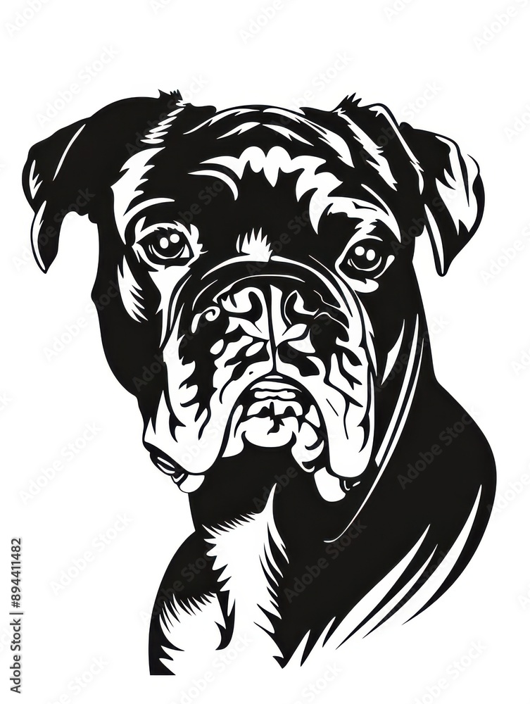 Black and white flat vector art of a Boxer, svg style, isolated on white background, simple vector art design. 