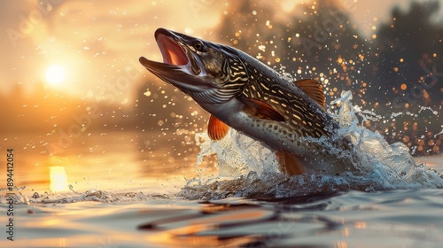 big fish jumping out of the water against the backdrop of nature