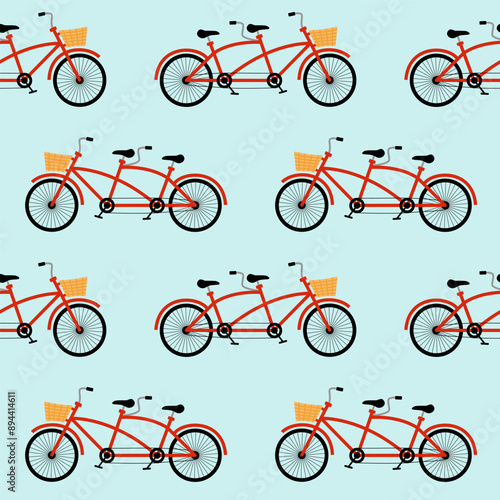 Seamless pattern with tandem bicycles.