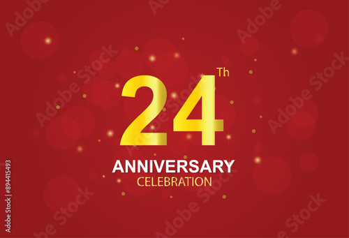 24th Anniversary. Anniversary logo design with Laurel wreath and red ribbon for celebration event, wedding, invitation, greeting card. Vector illustration