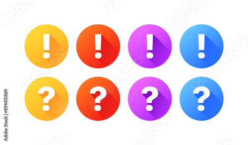 Exclamation mark and question mark set icons. Flat style. Vector icons.