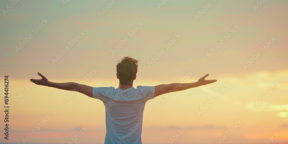 Son on father's shoulders during sunset. Unknown guy and toddler pretending to fly with arms outstretched toward rear. Single dad hugging his son outside Son on father's shoulders during sunset. Unknown guy and toddler pretending to fly with arms outstretched toward rear. Single dad hugging his son outside