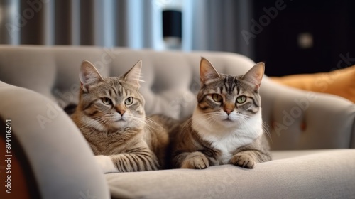 Wallpaper Mural Two Tabby Cats Relaxing on a Couch Torontodigital.ca