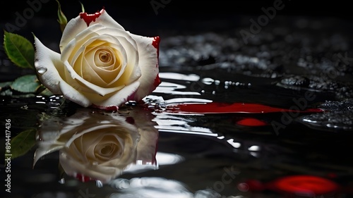 Default_a_white_rose_laying_in_a_puddle_or_pool_of_blood photo