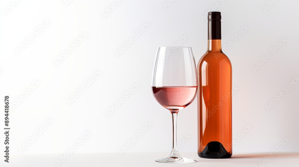 Elegant white labeled ros wine bottle on clean white background for sophisticated presentation Elegant white labeled ros wine bottle on clean white background for sophisticated presentation