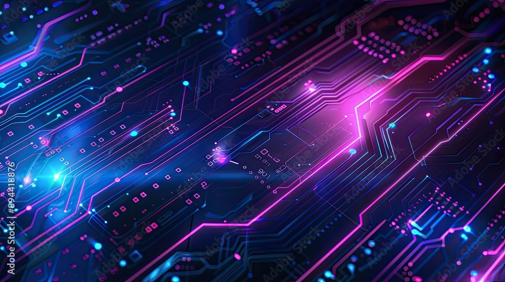 A futuristic abstract background with circuit board patterns and glowing elements A futuristic abstract background with circuit board patterns and glowing elements
