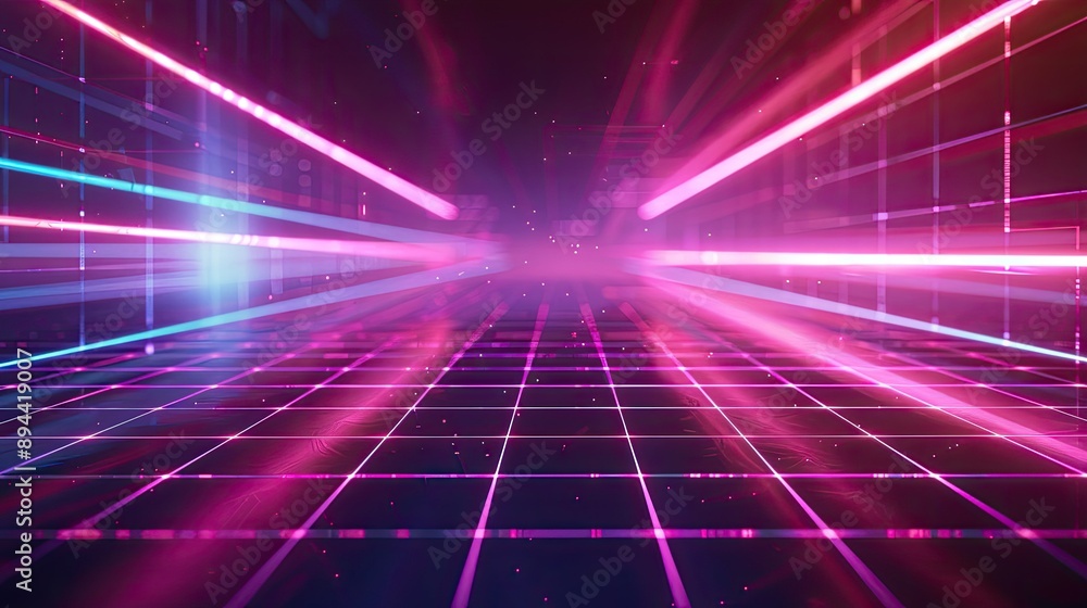 A futuristic abstract background with neon lines and a digital grid pattern A futuristic abstract background with neon lines and a digital grid pattern