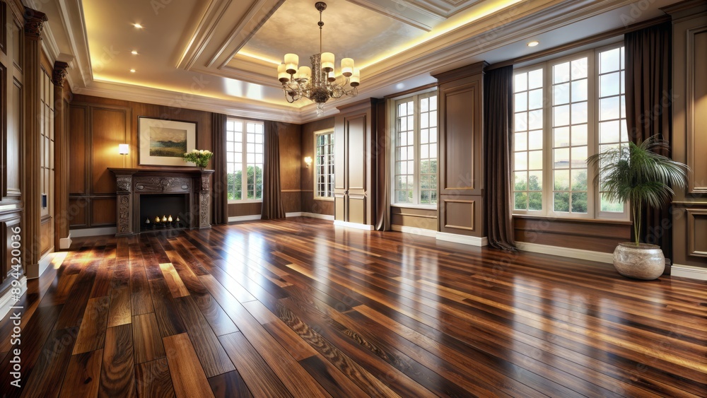 Luxurious walnut wood floor with rich dark brown tones against a cream-colored wall background, showcasing natural beauty and elegance. Luxurious walnut wood floor with rich dark brown tones against a cream-colored wall background, showcasing natural beauty and elegance.