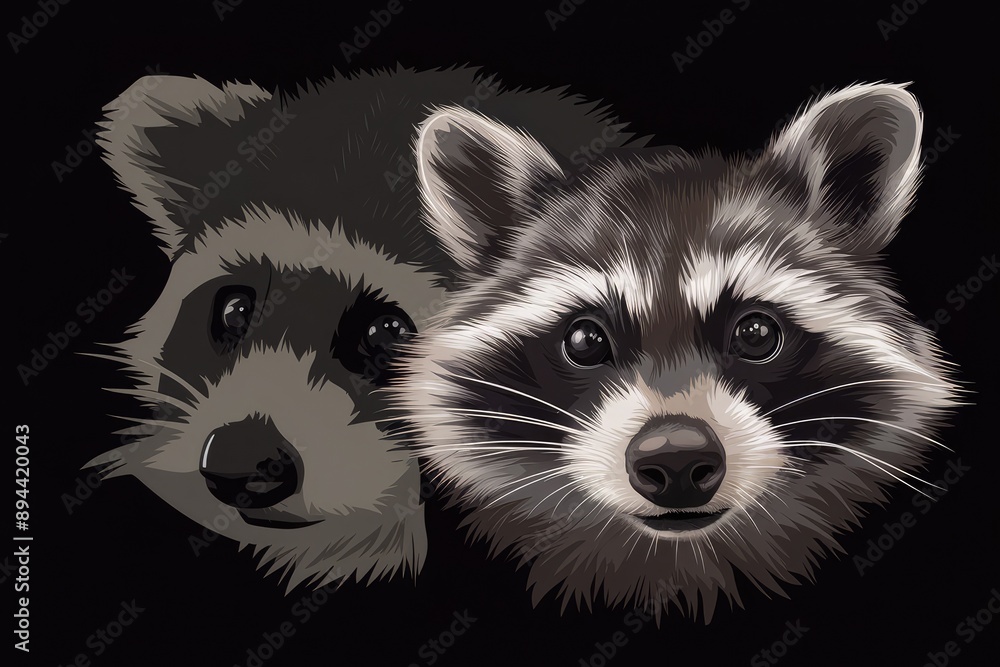 Portrait of a raccoon for placement on T-shirts
