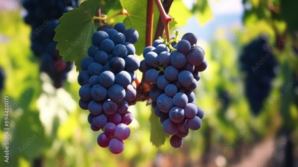 Ripe Grape Clusters Hanging On A Vine In A Vineyard Ripe Grape Clusters Hanging On A Vine In A Vineyard