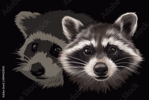 Portrait of a raccoon for placement on T-shirts