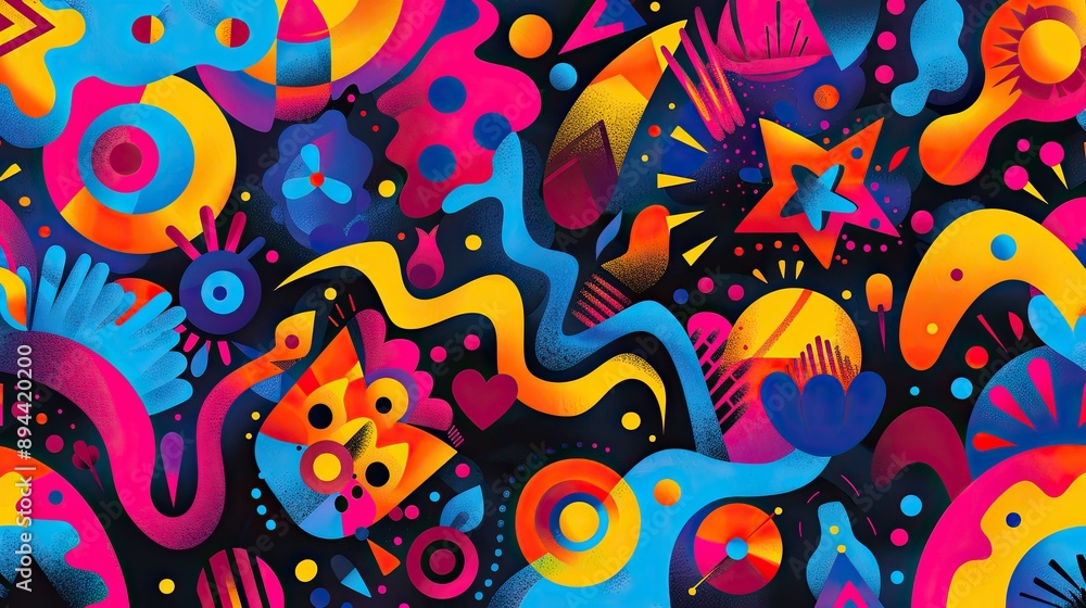 A playful abstract background with whimsical shapes and bright, cheerful colors A playful abstract background with whimsical shapes and bright, cheerful colors