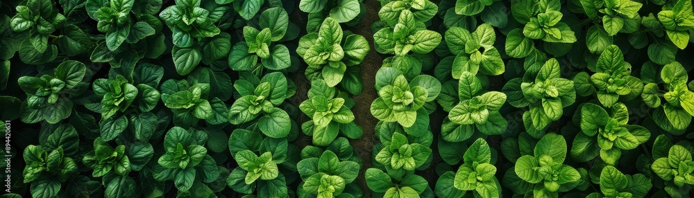 Lush Green Mint Plants in Rows - Fresh Organic Herb Garden with Vibrant Green Leaves Lush Green Mint Plants in Rows - Fresh Organic Herb Garden with Vibrant Green Leaves