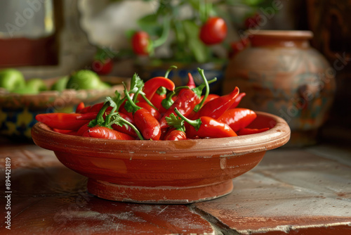 Pimientos De Padrn in a Rustic Bowl photo