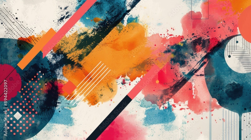 An abstract background featuring a blend of watercolor textures and geometric shapes An abstract background featuring a blend of watercolor textures and geometric shapes
