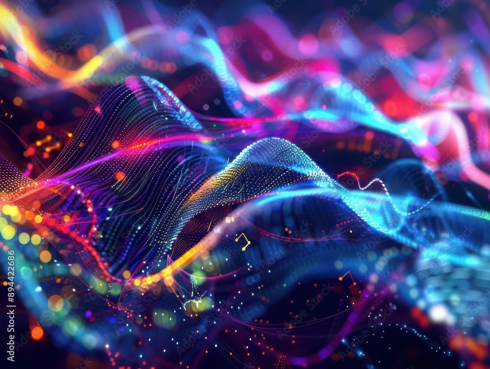 3dbackground, notes, vibrant soundwaves, neon, dynamic music energy 3dbackground, notes, vibrant soundwaves, neon, dynamic music energy