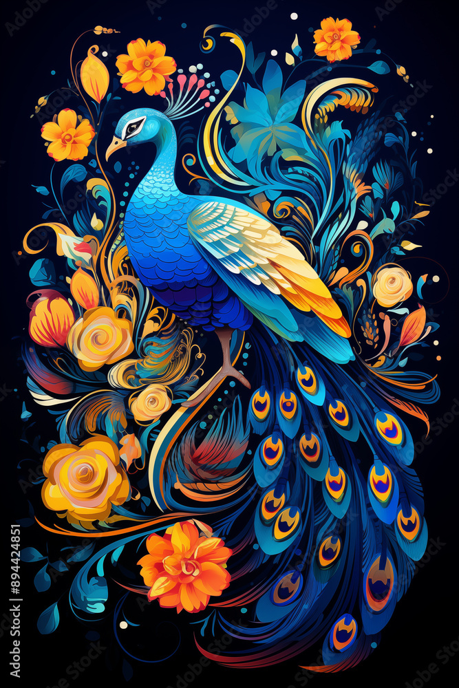 Fototapeta premium Vibrant Russian Folk-Inspired Nature Composition