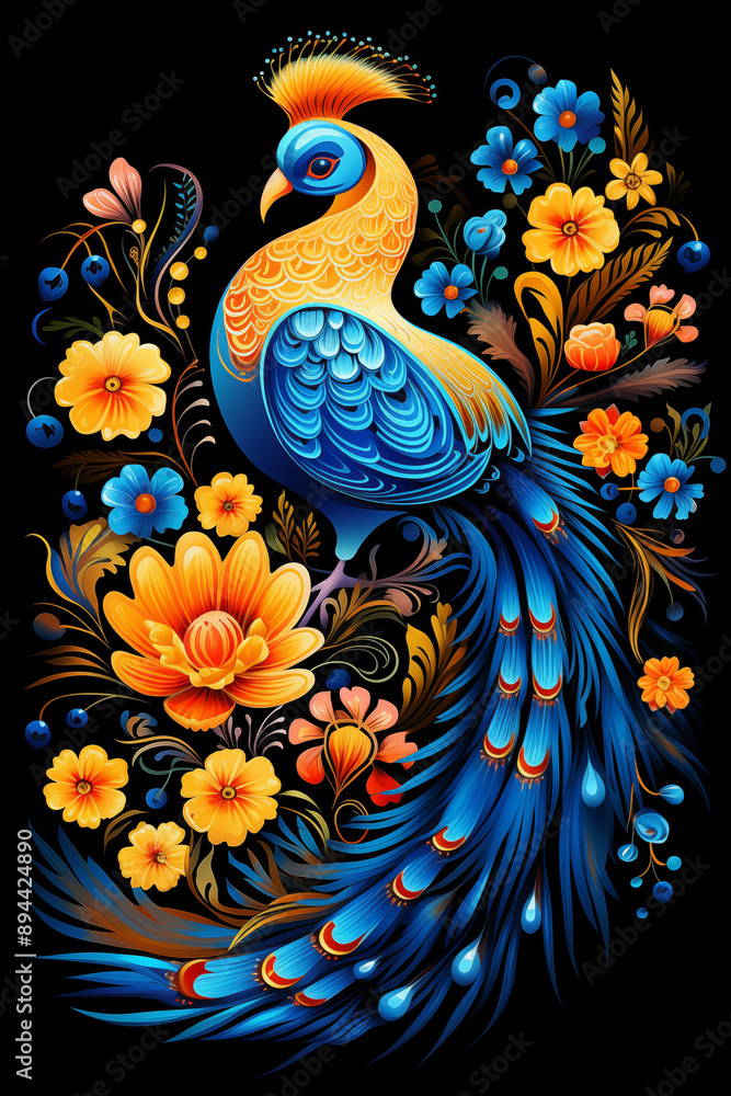 Fototapeta premium Vibrant Russian Folk-Inspired Nature Composition