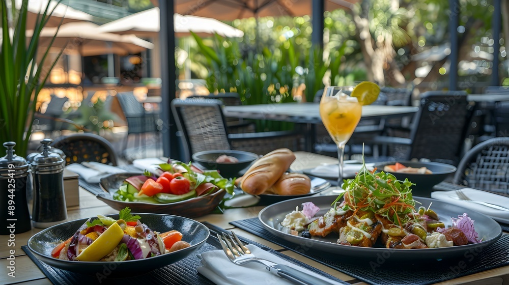 Lunch on the open terrace with a variety Lunch on the open terrace with a variety
