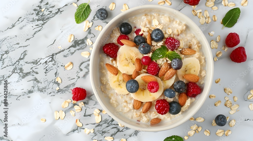 Oatmeal with fruits and nuts served image Oatmeal with fruits and nuts served image