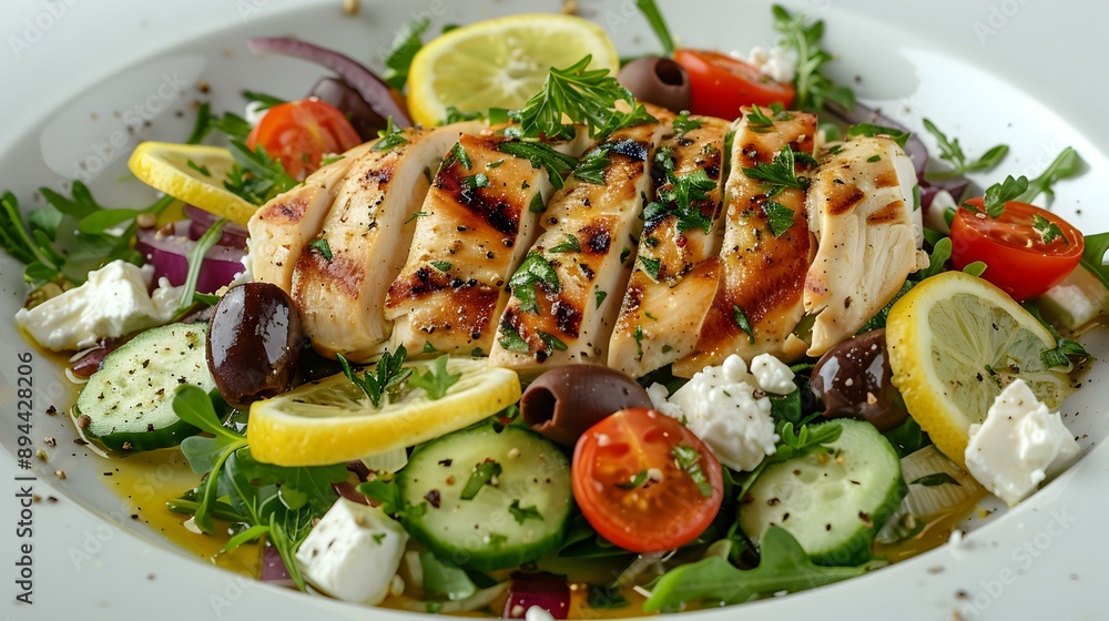 Salad with chicken cherry tomatoes feta cucumbers Salad with chicken cherry tomatoes feta cucumbers