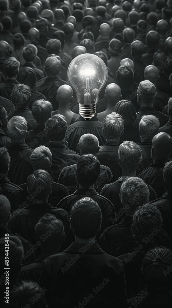 Obraz premium A sea of people where each head is replaced by a light bulb