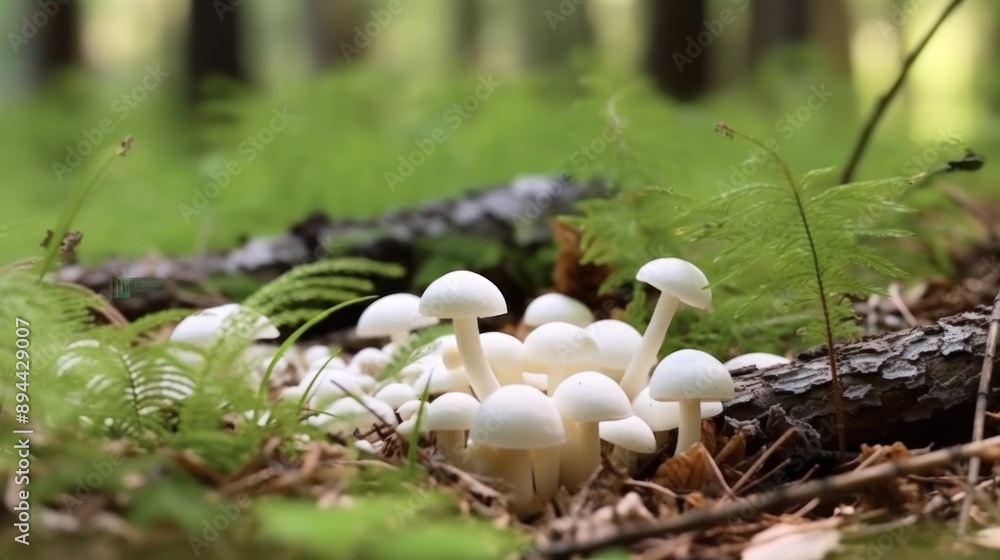 White Mushrooms in Forest White Mushrooms in Forest
