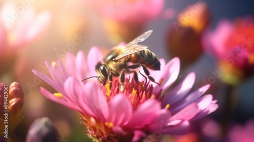 Honeybee on Pink Flower