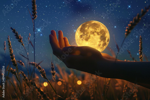 The moon is in the hands of a man. astrology, how the position of the moon affects life. zodiac signs