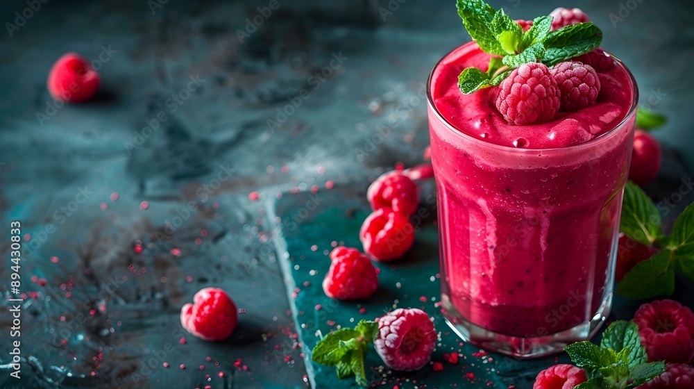 Raspberry smoothie poured into a tall glass picture Raspberry smoothie poured into a tall glass picture