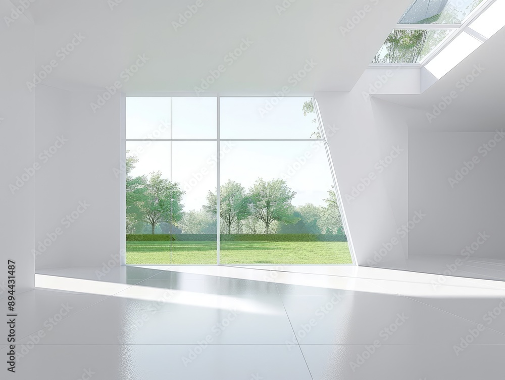 Fototapeta premium Modern Room with Scenic Window View