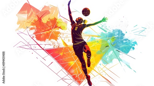 Illustration of abstract volleyball player silhouette in triangle. volleyball player, sport.  photo