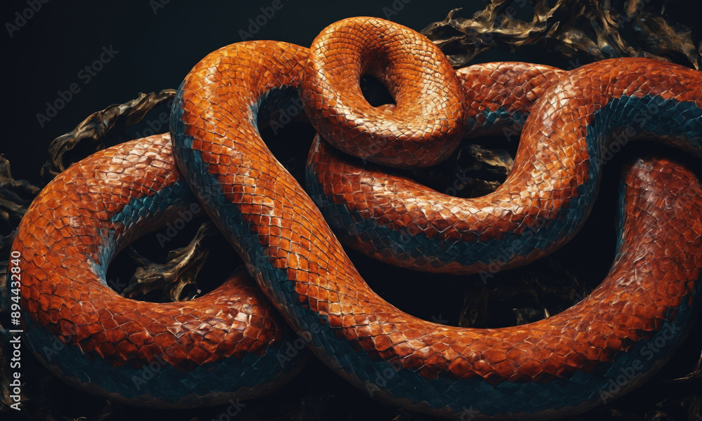 Obraz premium Fantasy Illustration of a wild snake. Digital art style wallpaper background.