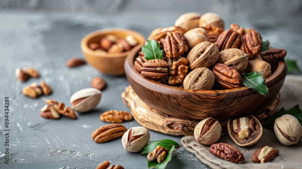 Assortment of Nuts in a Wooden Bowl Assortment of Nuts in a Wooden Bowl