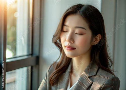 Business woman at office in the morning, sunlight Free Download Business woman at office in the morning, sunlight - GFXLoad