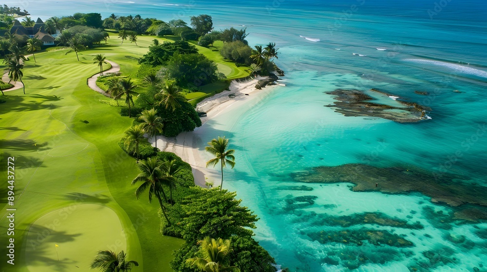 An island golf course surrounded by turquoise waters image An island golf course surrounded by turquoise waters image