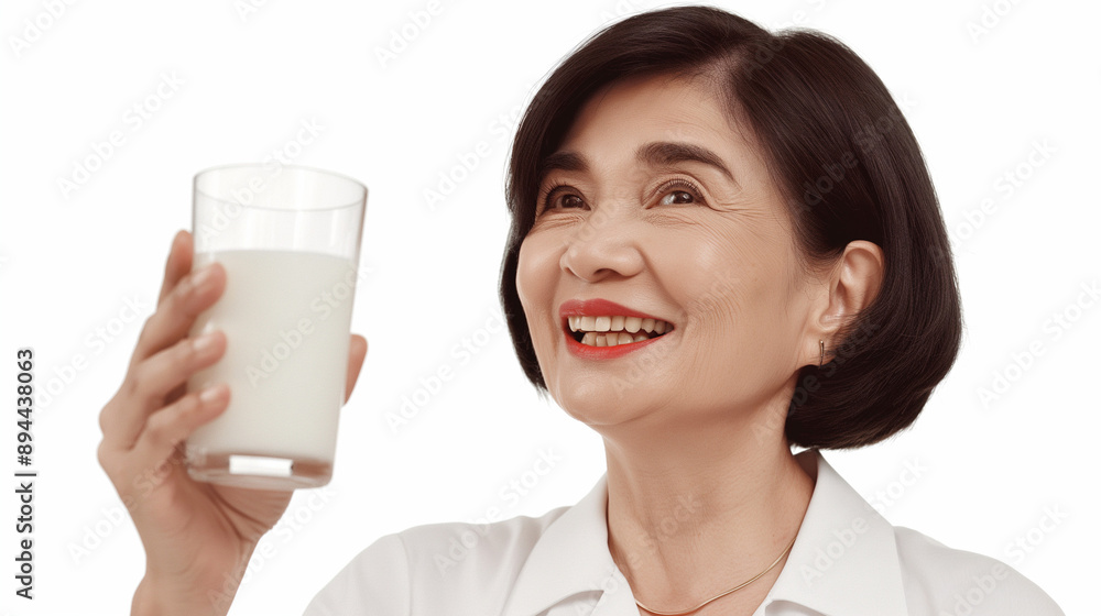 Senior Woman Holding Glass of Milk and Smiling at Camera Senior Woman Holding Glass of Milk and Smiling at Camera