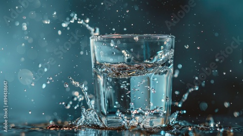 Glass Of Water Splash. Refreshing Beverage with Splashing Water