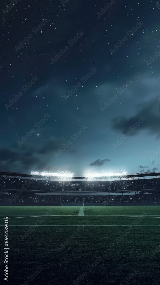 Fototapeta premium Tranquil starry night over a lit and quiet sports stadium