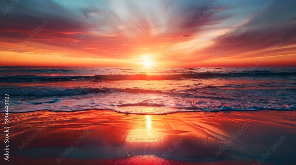 Fototapeta premium Sunset over the ocean as the sun slowly