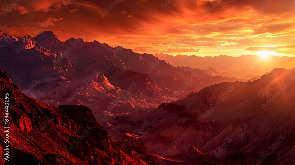Naklejka premium The sunset mountains are painted in vibrant shades img