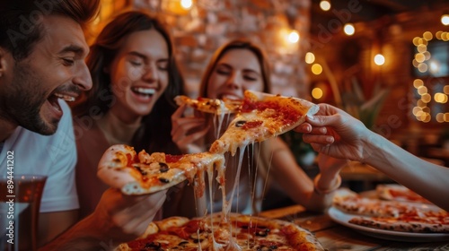 Friends sharing pizza dinner