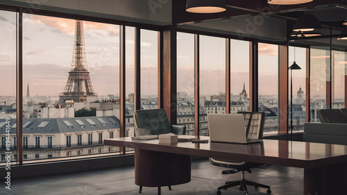 Office with View of Paris Skyline and Eiffel Tower
