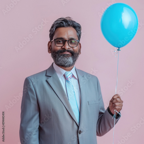 senior indian businessman holding balloon on isolated background photo