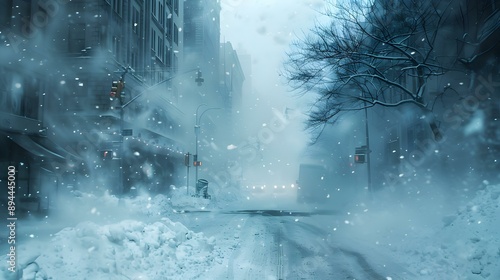 A blizzard howls over the city filling picture