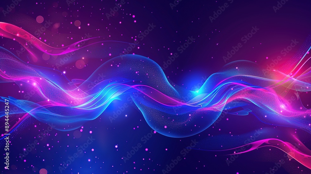 Obraz premium Midnight Neon Abstract Background with Luminous Waveforms and Glitters