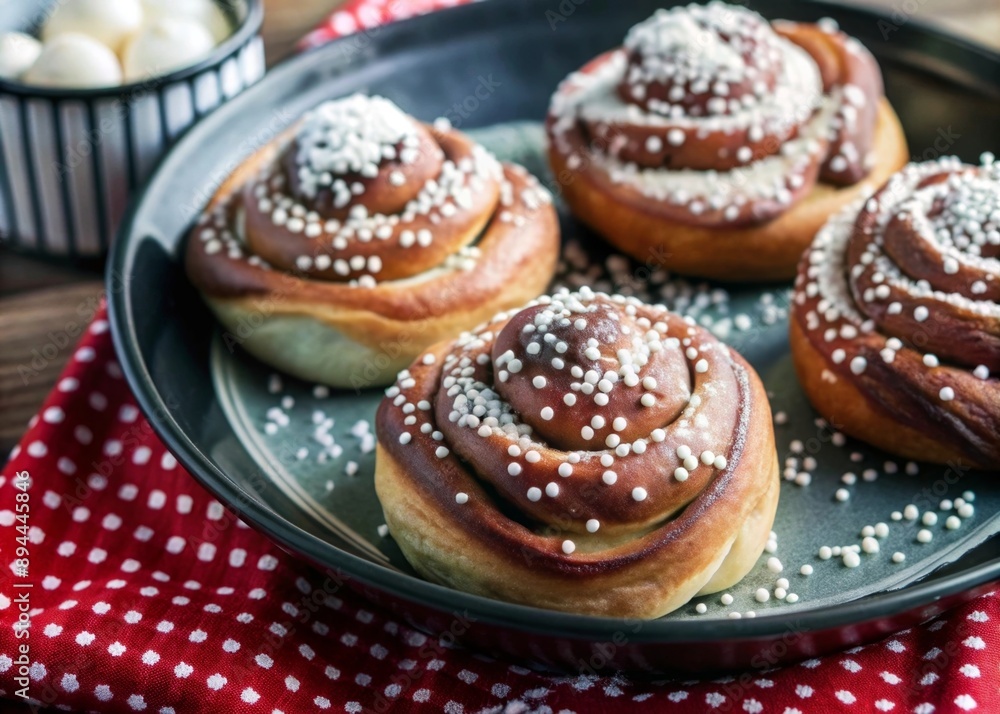 Swedish Cinnamon Buns Sweet buns filled with cinnamon and sugar, topped with pearl sugar. Swedish Cinnamon Buns Sweet buns filled with cinnamon and sugar, topped with pearl sugar.