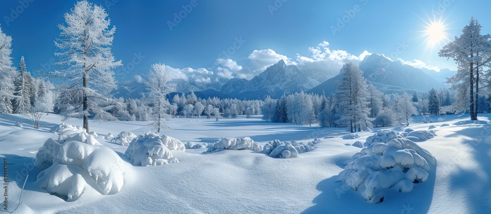 Snowy Mountain Landscape Under a Bright Winter Sun Snowy Mountain Landscape Under a Bright Winter Sun